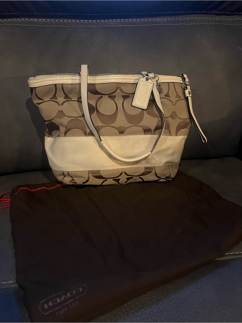 Coach Brown Signature Canvas Tote